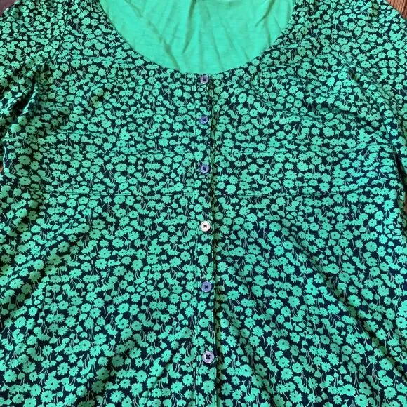 Boden Floral Dress Size 12 L Green Floral Jersey Short Balloon Sleeve Modal - Picture 2 of 9